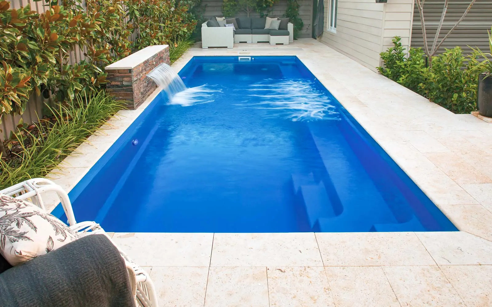 Leisure Pools Harmony fibreglass swimming pool in Crystal Blue