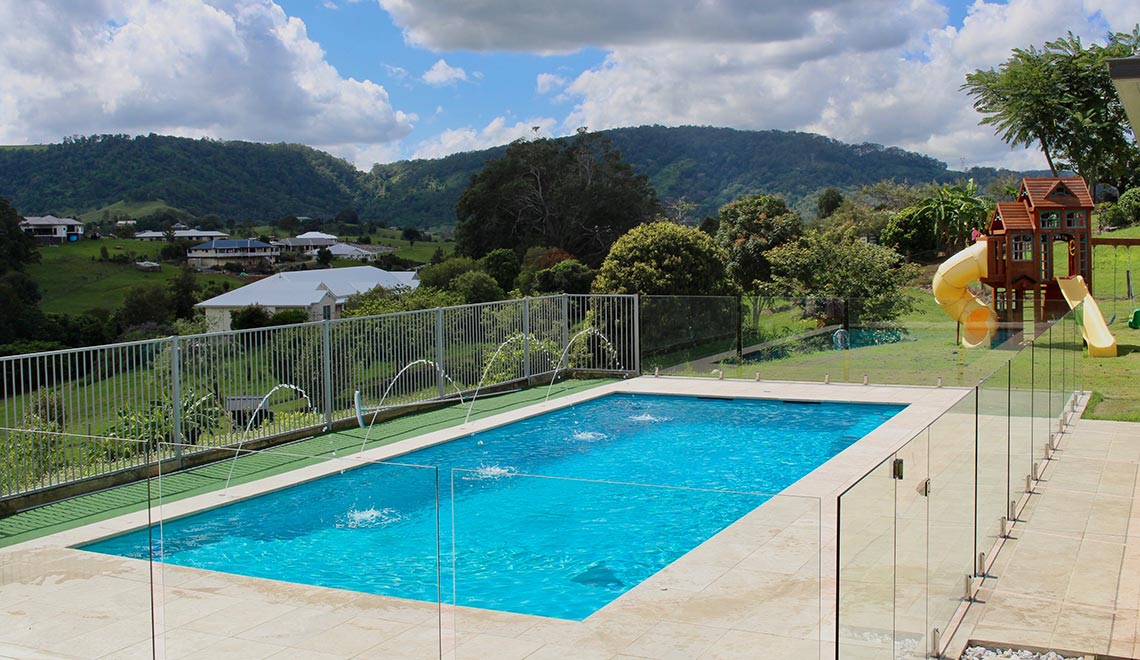 Leisure Pools Acclaim composite fibreglass swimming pool in Crystal Blue