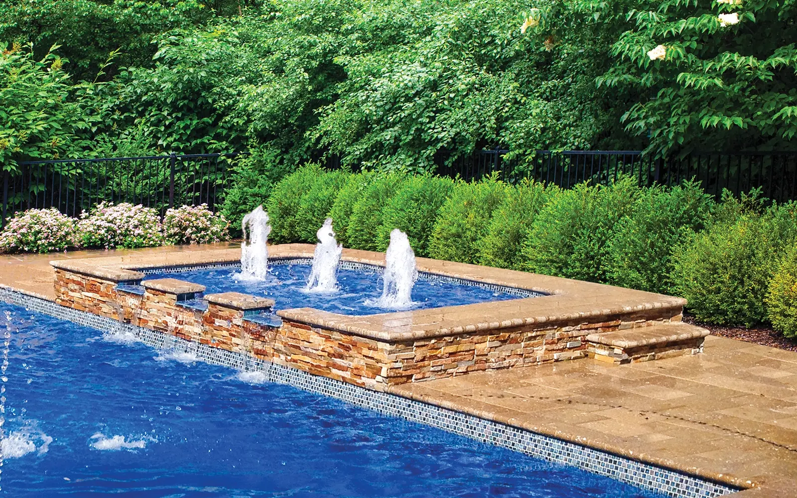 The Inlet Splash Deck with Triple Spillover. fibreglass pool model