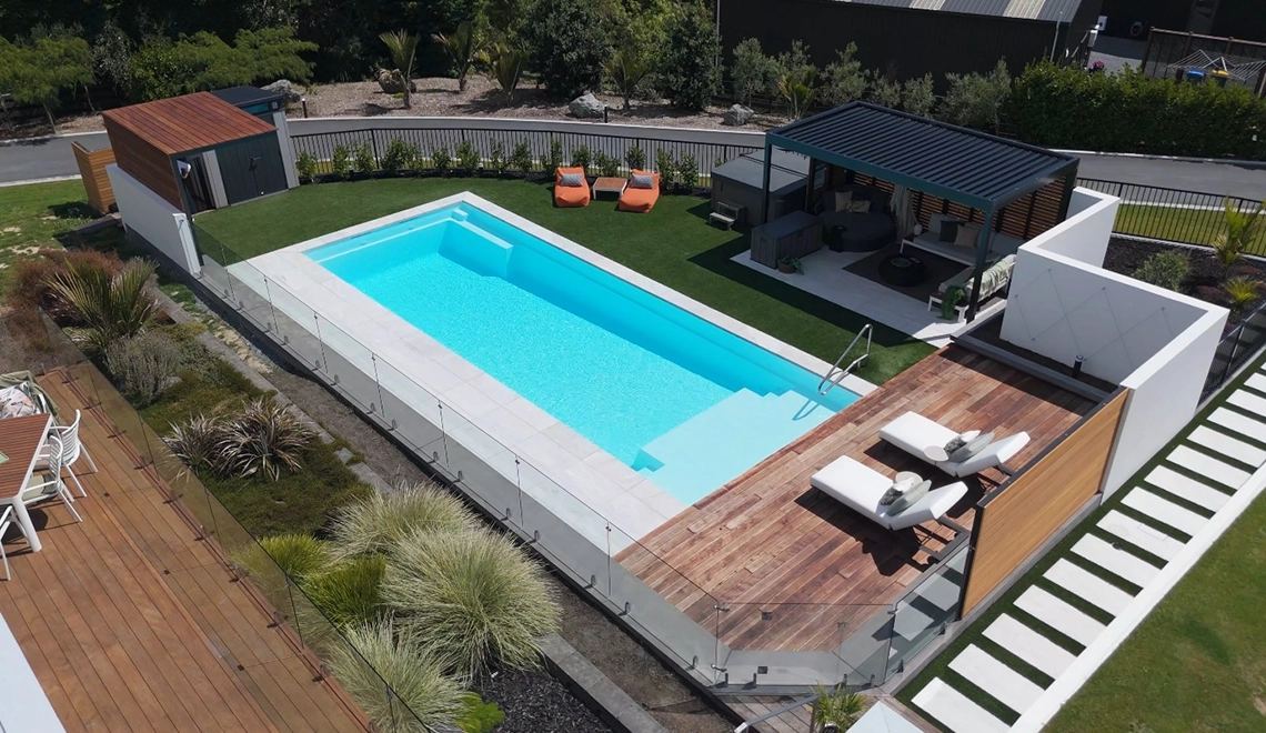 The Acclaim 12.00m in Shimmer White installed by NZ Pools